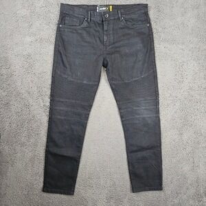 Raw X Mens Black Skinny Moto Biker Jeans Ribbed Pintuck Stretch Denim 36x32